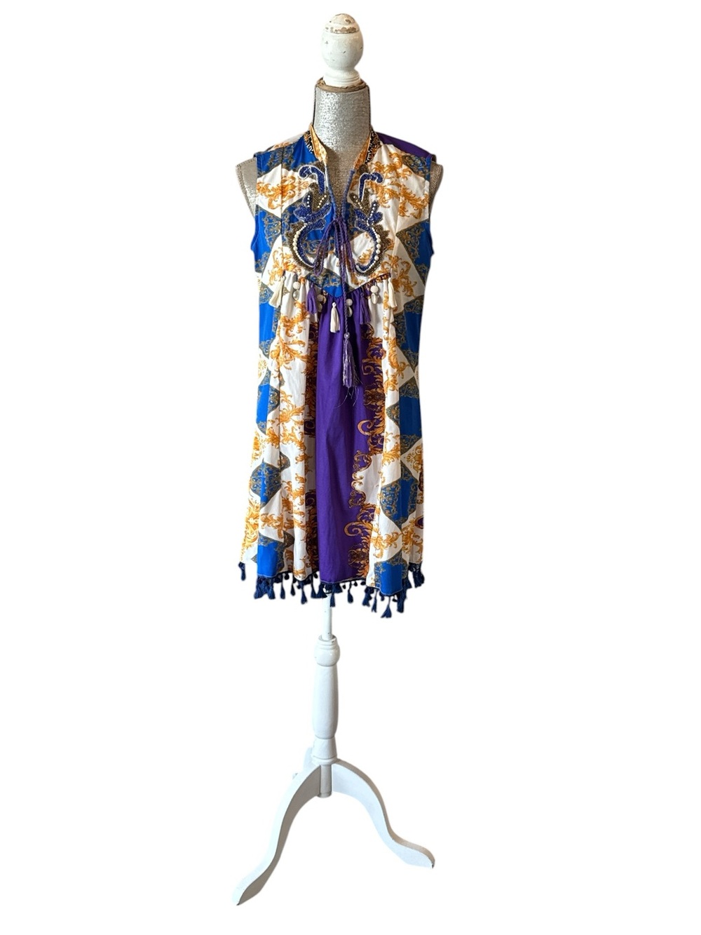 Antica Sartoria Positano Beaded Seashell Tassel Baroque Resort Dress M - Picture 2 of 11